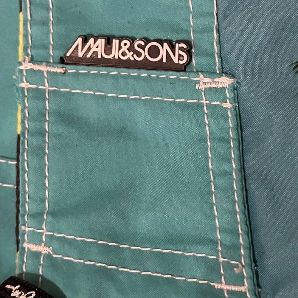 HULA GIRL Maui & Sons Palm Tree Blue Board Shorts - Limited Edition - RARE!